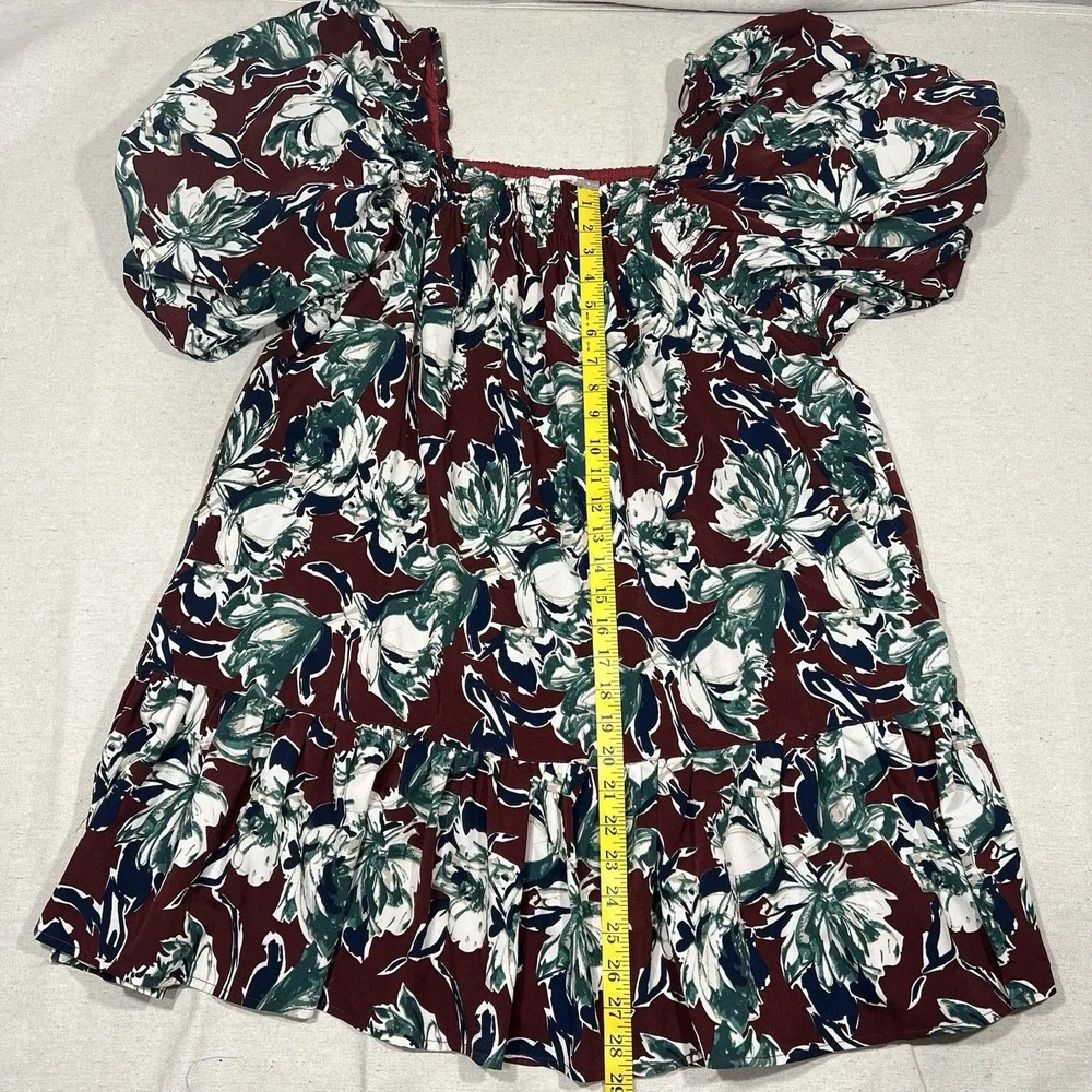 ee:some Boho Floral Babydoll Dress w/ Pockets Ruffle‎ Hem Puff Sleeves Size L